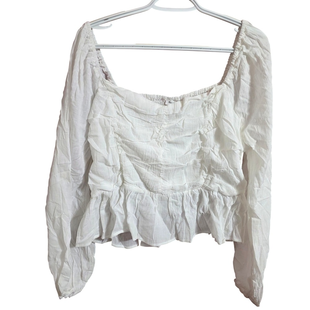 Newbury Kustom Women XXL Top White Whimsy Romantic Coquette Peplum Ruched 50762